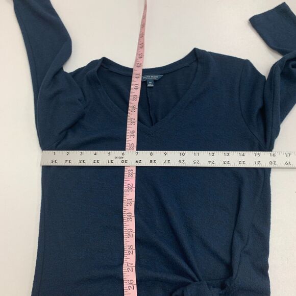 Lucky Brand Midi Dress Womens XS Navy Blue Stretch V Neck Long Sleeve Side Knot - Picture 8 of 15
